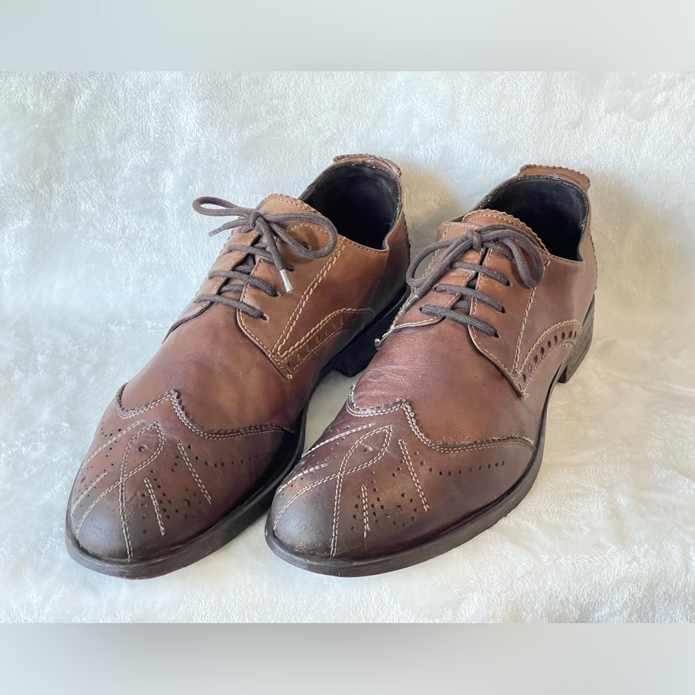 VERO CUOIO Men's 11 Brown Leather Oxfords Dress Lace Up Shoes made in Italy